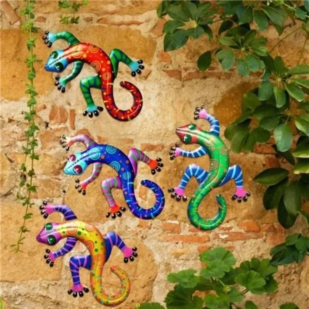 4 Pack Metal Gecko Wall Decor, 3D Lizards Inspirational Wall Art, Colorful Wall